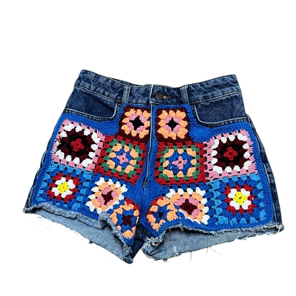 FARM Rio x Anthropologie Crochet Denim Shorts - Picture 2 of 7